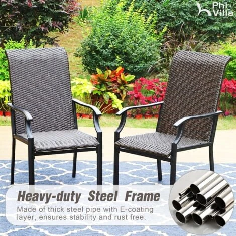 PHIVILLA Patio Dining Chairs Set Of 2, High-Back Outdoor Wicker Rattan Chairs With Oversized Seat, Metal Frame All-Weather Conversation Set For Patio, Backyard, Garden And Poolside, Multibrown 4 PHIVILLA Patio Dining Chairs Set Of 2, High-Back Outdoor Wicker Rattan Chairs With Oversized Seat, Metal Frame All-Weather Conversation Set For Patio, Backyard, Garden And Poolside, Multibrown - Image 2