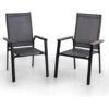PHIVILLA 2 PCS Aluminium Patio Dining Chairs Set,Textilene Outdoor Stackable Chairs With Wooden Armest For Garden, Poolside,