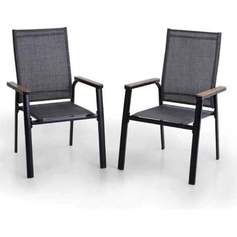 PHIVILLA 2 PCS Aluminium Patio Dining Chairs Set,Textilene Outdoor Stackable Chairs With Wooden Armest For Garden, Poolside, 3 PHIVILLA 2 PCS Aluminium Patio Dining Chairs Set,Textilene Outdoor Stackable Chairs With Wooden Armest For Garden, Poolside,