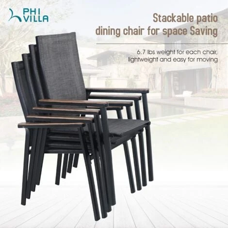 PHIVILLA 2 PCS Aluminium Patio Dining Chairs Set,Textilene Outdoor Stackable Chairs With Wooden Armest For Garden, Poolside, 4 PHIVILLA 2 PCS Aluminium Patio Dining Chairs Set,Textilene Outdoor Stackable Chairs With Wooden Armest For Garden, Poolside, - Image 2