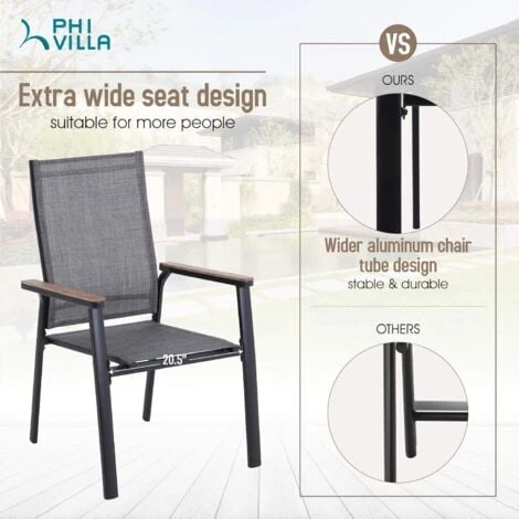 PHIVILLA 2 PCS Aluminium Patio Dining Chairs Set,Textilene Outdoor Stackable Chairs With Wooden Armest For Garden, Poolside, 5 PHIVILLA 2 PCS Aluminium Patio Dining Chairs Set,Textilene Outdoor Stackable Chairs With Wooden Armest For Garden, Poolside, - Image 3