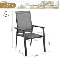 PHIVILLA 2 PCS Aluminium Patio Dining Chairs Set,Textilene Outdoor Stackable Chairs With Wooden Armest For Garden, Poolside, 11 PHIVILLA 2 PCS Aluminium Patio Dining Chairs Set,Textilene Outdoor Stackable Chairs With Wooden Armest For Garden, Poolside, -Outdoor Furniture Store 93564668 5