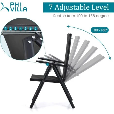 PHIVILLA PHIVILLA Garden Chairs Set Of 2 Adjustable Folding Reclining Dinning Chairs, Comfortable, Patio Chairs Set, Black 4 PHIVILLA PHIVILLA Garden Chairs Set Of 2 Adjustable Folding Reclining Dinning Chairs, Comfortable, Patio Chairs Set, Black - Image 2
