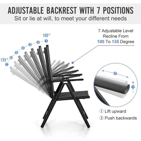 PHIVILLA PHIVILLA Garden Chairs Set Of 2 Adjustable Folding Reclining Dinning Chairs, Comfortable, Patio Chairs Set, Black 5 PHIVILLA PHIVILLA Garden Chairs Set Of 2 Adjustable Folding Reclining Dinning Chairs, Comfortable, Patio Chairs Set, Black - Image 3