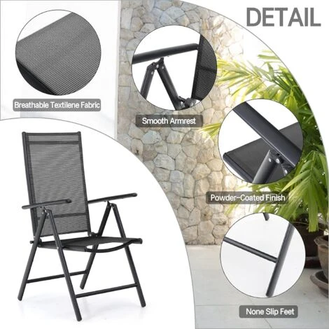 PHIVILLA PHIVILLA Garden Chairs Set Of 2 Adjustable Folding Reclining Dinning Chairs, Comfortable, Patio Chairs Set, Black 6 PHIVILLA PHIVILLA Garden Chairs Set Of 2 Adjustable Folding Reclining Dinning Chairs, Comfortable, Patio Chairs Set, Black - Image 4