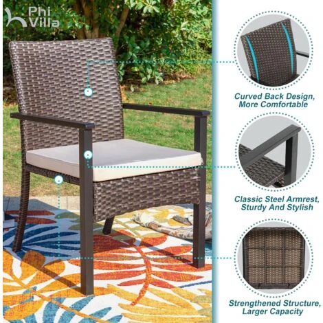 PHIVILLA Garden Dining Chairs 2,Outdoor Rattan Wicker Chairs With Removable Cushion For Patio, Garden, Porch, Balcony 4 PHIVILLA Garden Dining Chairs 2,Outdoor Rattan Wicker Chairs With Removable Cushion For Patio, Garden, Porch, Balcony - Image 2