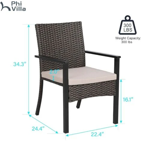 PHIVILLA Garden Dining Chairs 2,Outdoor Rattan Wicker Chairs With Removable Cushion For Patio, Garden, Porch, Balcony 7 PHIVILLA Garden Dining Chairs 2,Outdoor Rattan Wicker Chairs With Removable Cushion For Patio, Garden, Porch, Balcony - Image 5