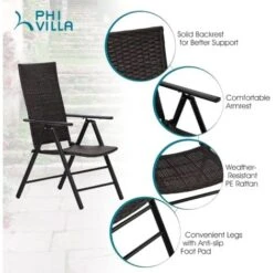 PHIVILLA Patio Folding Dining Chairs Set Of 2,Outdoor Rattan Wicker Portable Chairs With High Backrest,Foldable Camping Chairs For Lawn,Garden,Beach,Pool,Deck -Outdoor Furniture Store 93564698 3