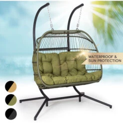 Blumfeldt Biarritz Double Hanging Chair Two-Seater Seat Cushion Polyester Aluminium Polyrattan 260 Kg