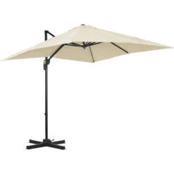 Outsunny Square Cantilever Roma Parasol 360° Rotation W/ Hand Crank, Cream White