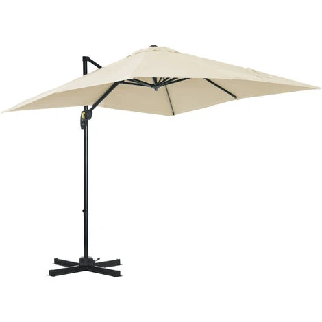 Outsunny Square Cantilever Roma Parasol 360° Rotation W/ Hand Crank, Cream White 3 Outsunny Square Cantilever Roma Parasol 360° Rotation W/ Hand Crank, Cream White