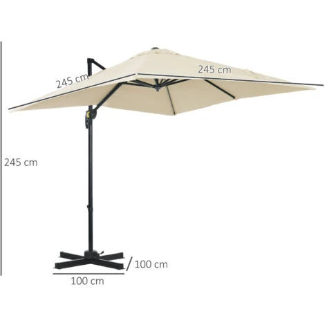 Outsunny Square Cantilever Roma Parasol 360° Rotation W/ Hand Crank, Cream White 4 Outsunny Square Cantilever Roma Parasol 360° Rotation W/ Hand Crank, Cream White - Image 2