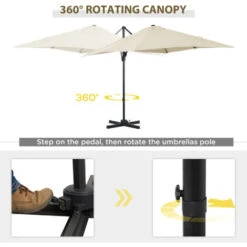Outsunny Square Cantilever Roma Parasol 360° Rotation W/ Hand Crank, Cream White 10 Outsunny Square Cantilever Roma Parasol 360° Rotation W/ Hand Crank, Cream White -Outdoor Furniture Store 93975687 4