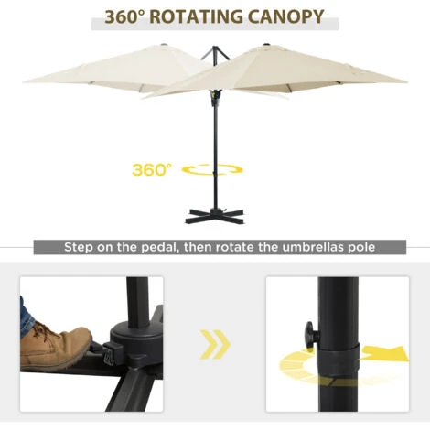 Outsunny Square Cantilever Roma Parasol 360° Rotation W/ Hand Crank, Cream White 6 Outsunny Square Cantilever Roma Parasol 360° Rotation W/ Hand Crank, Cream White - Image 4