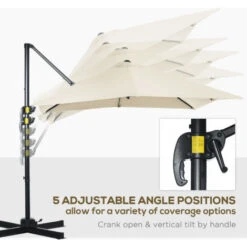 Outsunny Square Cantilever Roma Parasol 360° Rotation W/ Hand Crank, Cream White 11 Outsunny Square Cantilever Roma Parasol 360° Rotation W/ Hand Crank, Cream White -Outdoor Furniture Store 93975687 5