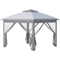 Outsunny Pop Up Gazebo Height Adjustable Canopy Tent W/ Carrying Bag, Grey