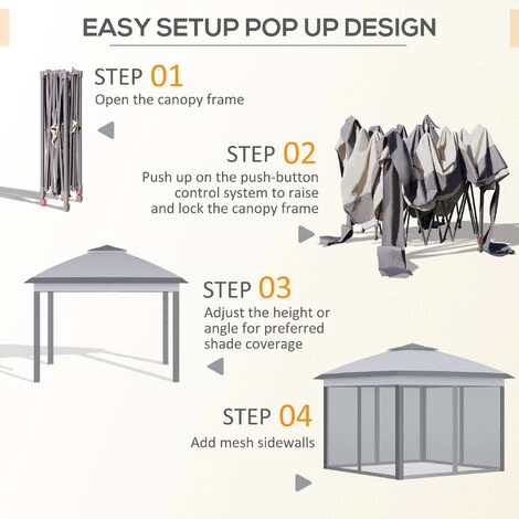 Outsunny Pop Up Gazebo Height Adjustable Canopy Tent W/ Carrying Bag, Grey 7 Outsunny Pop Up Gazebo Height Adjustable Canopy Tent W/ Carrying Bag, Grey - Image 5