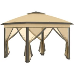 Outsunny Pop Up Gazebo Height Adjustable Canopy Tent W/ Carrying Bag, Beige
