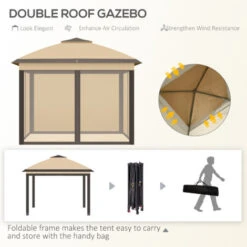 Outsunny Pop Up Gazebo Height Adjustable Canopy Tent W/ Carrying Bag, Beige -Outdoor Furniture Store 94015298 3