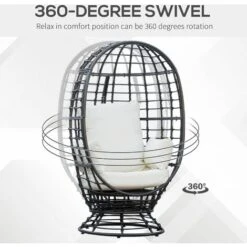 Outsunny Swivel Egg Chair Rattan Outdoor Chair With Cushion For Patio Black -Outdoor Furniture Store 94016093 4