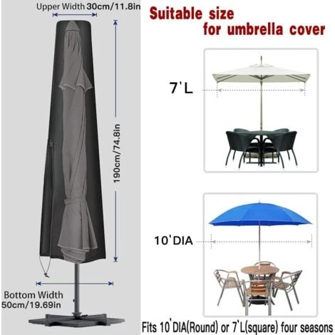 Parasol Cover, Parasol Cover Waterproof, Anti-UV, Heavy Duty 210D Oxford Cloth Parasol Cover With Zipper Closure And Storage Bag (190 X 30 X 50cm) 4 Parasol Cover, Parasol Cover Waterproof, Anti-UV, Heavy Duty 210D Oxford Cloth Parasol Cover With Zipper Closure And Storage Bag (190 X 30 X 50cm) - Image 2