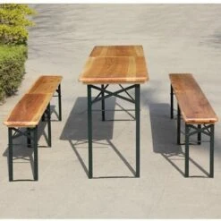 BIRCHTREE 3PCS Folding Beer Table Set 220cm Natural -Outdoor Furniture Store 94494597 3