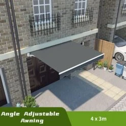 Greenbay 4 X 3m Garden Patio Outdoor Retractable Manual Awning Canopy Sun Shade Shelter Angle Adjustable Grey
