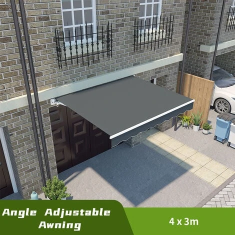 Greenbay 4 X 3m Garden Patio Outdoor Retractable Manual Awning Canopy Sun Shade Shelter Angle Adjustable Grey 3 Greenbay 4 X 3m Garden Patio Outdoor Retractable Manual Awning Canopy Sun Shade Shelter Angle Adjustable Grey