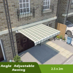 Greenbay 2.5 X 2m Patio Awning Manual Garden Sun Shade Retractable Shelter Canopy Angle Adjustable Multi-stripe