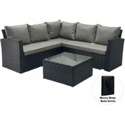 Rosen Garden Outdoor Patio 5 Seater Corner Sofa Set In Black With Raincover