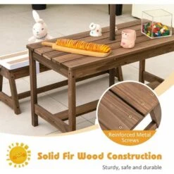4 PCS Wooden Kids Picnic Table Bench Children Outdoor Activity Desk W/ Umbrella 10 4 PCS Wooden Kids Picnic Table Bench Children Outdoor Activity Desk W/ Umbrella -Outdoor Furniture Store 95215492 4
