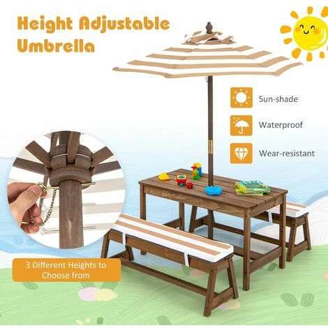 4 PCS Wooden Kids Picnic Table Bench Children Outdoor Activity Desk W/ Umbrella 7 4 PCS Wooden Kids Picnic Table Bench Children Outdoor Activity Desk W/ Umbrella - Image 5