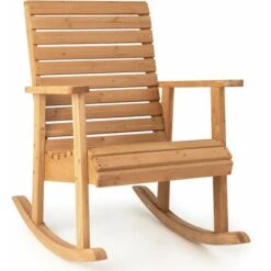 Outdoor Fir Wood Rocking Chair Porch Rocker Chair High Backrest Patio Rock Chair