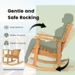 Outdoor Fir Wood Rocking Chair Porch Rocker Chair High Backrest Patio Rock Chair -Outdoor Furniture Store 95231906 3