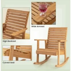 Outdoor Fir Wood Rocking Chair Porch Rocker Chair High Backrest Patio Rock Chair -Outdoor Furniture Store 95231906 5
