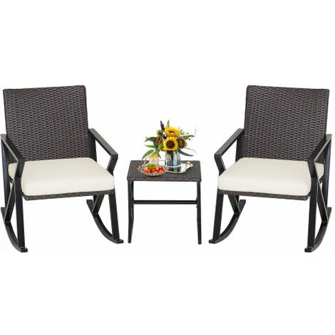 3 Piece Patio Rocking Set Outdoor PE Wicker Rocker Bistro Set 3 3 Piece Patio Rocking Set Outdoor PE Wicker Rocker Bistro Set