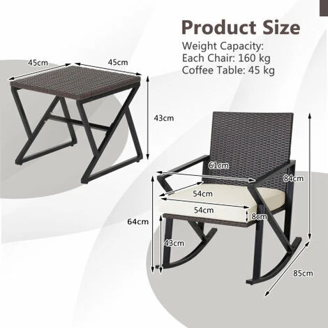 3 Piece Patio Rocking Set Outdoor PE Wicker Rocker Bistro Set 4 3 Piece Patio Rocking Set Outdoor PE Wicker Rocker Bistro Set - Image 2