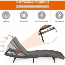 Rattan Patio Chaise Lounge Folding Reclining Wicker Chair 5 Backrest Positions -Outdoor Furniture Store 95421648 4