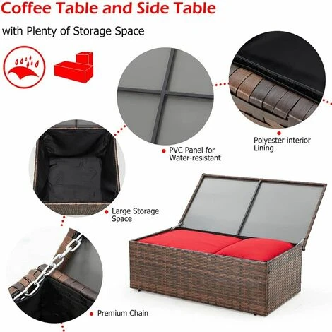 YODOLLA Garden Furniture Sets 7 Pieces Outdoor Rattan Sectional Sofa With Two Storage Boxes,for Garden, Backyard, Deck, Red 4 YODOLLA Garden Furniture Sets 7 Pieces Outdoor Rattan Sectional Sofa With Two Storage Boxes,for Garden, Backyard, Deck, Red - Image 2