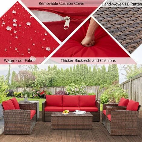 YODOLLA Garden Furniture Sets 7 Pieces Outdoor Rattan Sectional Sofa With Two Storage Boxes,for Garden, Backyard, Deck, Red 5 YODOLLA Garden Furniture Sets 7 Pieces Outdoor Rattan Sectional Sofa With Two Storage Boxes,for Garden, Backyard, Deck, Red - Image 3