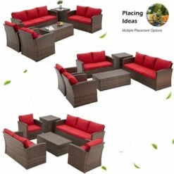 YODOLLA Garden Furniture Sets 7 Pieces Outdoor Rattan Sectional Sofa With Two Storage Boxes,for Garden, Backyard, Deck, Red 11 YODOLLA Garden Furniture Sets 7 Pieces Outdoor Rattan Sectional Sofa With Two Storage Boxes,for Garden, Backyard, Deck, Red -Outdoor Furniture Store 95461311 5