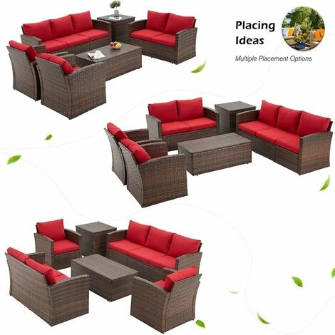 YODOLLA Garden Furniture Sets 7 Pieces Outdoor Rattan Sectional Sofa With Two Storage Boxes,for Garden, Backyard, Deck, Red 7 YODOLLA Garden Furniture Sets 7 Pieces Outdoor Rattan Sectional Sofa With Two Storage Boxes,for Garden, Backyard, Deck, Red - Image 5