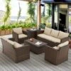 YODOLLA Garden Furniture Sets 7 Pieces Outdoor Rattan Sectional Sofa With Two Storage Boxes,for Garden, Backyard, Deck, Beige