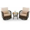3-Piece Patio Swivel Rocker Set Wicker Swivel Rocking Chairs Glass Coffee Table