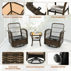 3-Piece Patio Swivel Rocker Set Wicker Swivel Rocking Chairs Glass Coffee Table -Outdoor Furniture Store 95628126 3