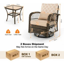 3-Piece Patio Swivel Rocker Set Wicker Swivel Rocking Chairs Glass Coffee Table -Outdoor Furniture Store 95628126 4