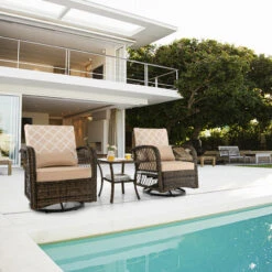 3-Piece Patio Swivel Rocker Set Wicker Swivel Rocking Chairs Glass Coffee Table -Outdoor Furniture Store 95628126 5
