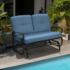2 Seats Outdoor Swing Glider Chair Patio Loveseat Glider Rocking Bench -Outdoor Furniture Store 95628127 3