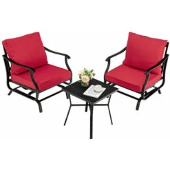 3 Piece Patio Rocking Chair Set Patio Bistro Furniture Set W/ Table