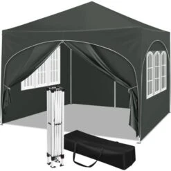 WOLTU Pop-up Gazebo. Gazebo With Sides 3m X 3m. Folding Event Shelter For Outdoor. Garden. Camping. Height Adjustable. Waterproof. UV-Protection. With Carry Bag. Grey